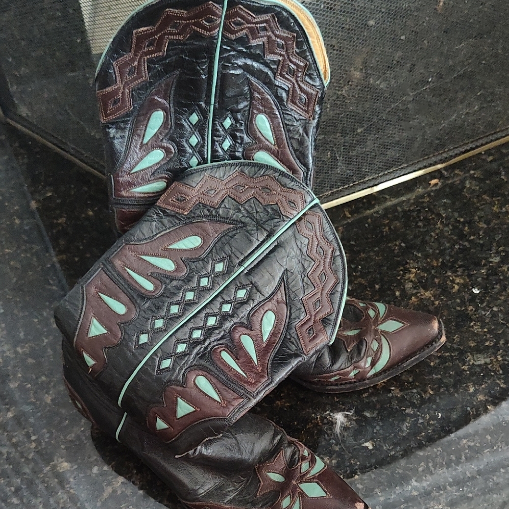 Brown and Teal Western Boots
